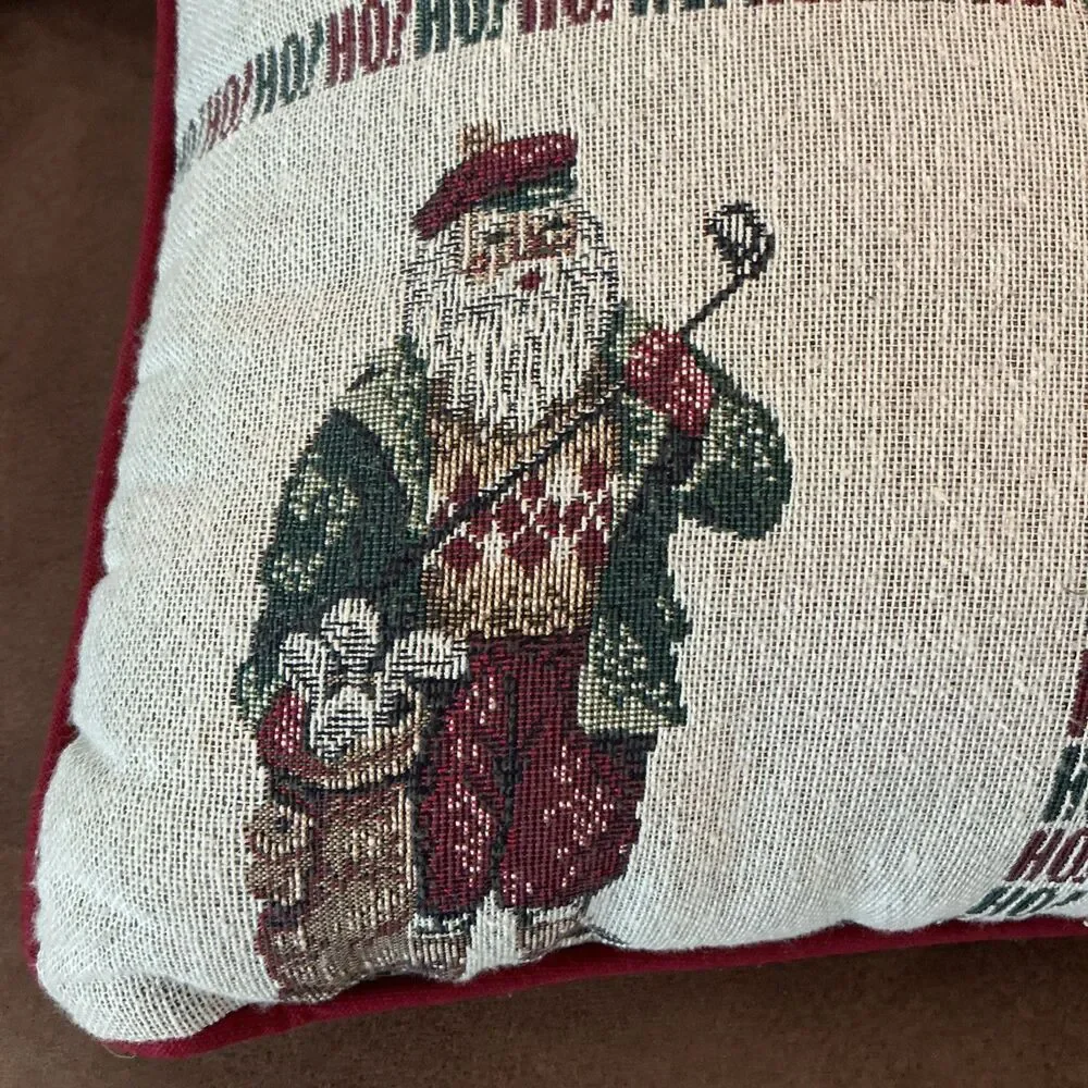 Riverdale Tapestry Throw Pillow Christmas Santa Skiing Fishing Golfing Skating